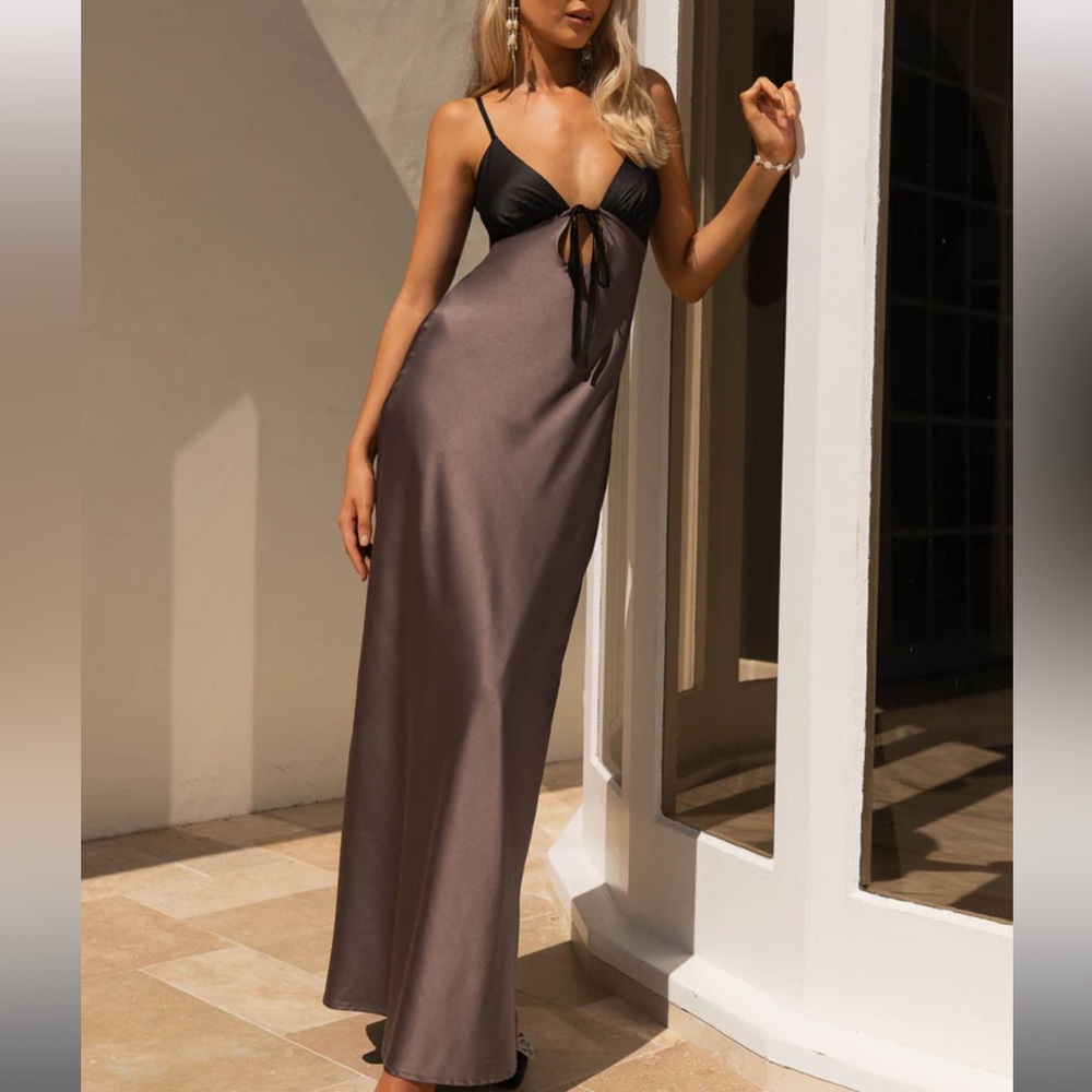 Peppermayo Exclusive - Flora Satin Maxi Dress - Steel Me Away